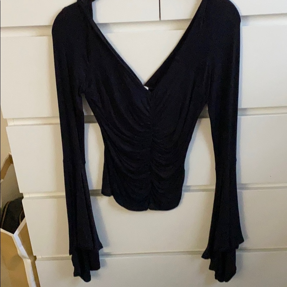 Free people black bell sleeve xs rouched top